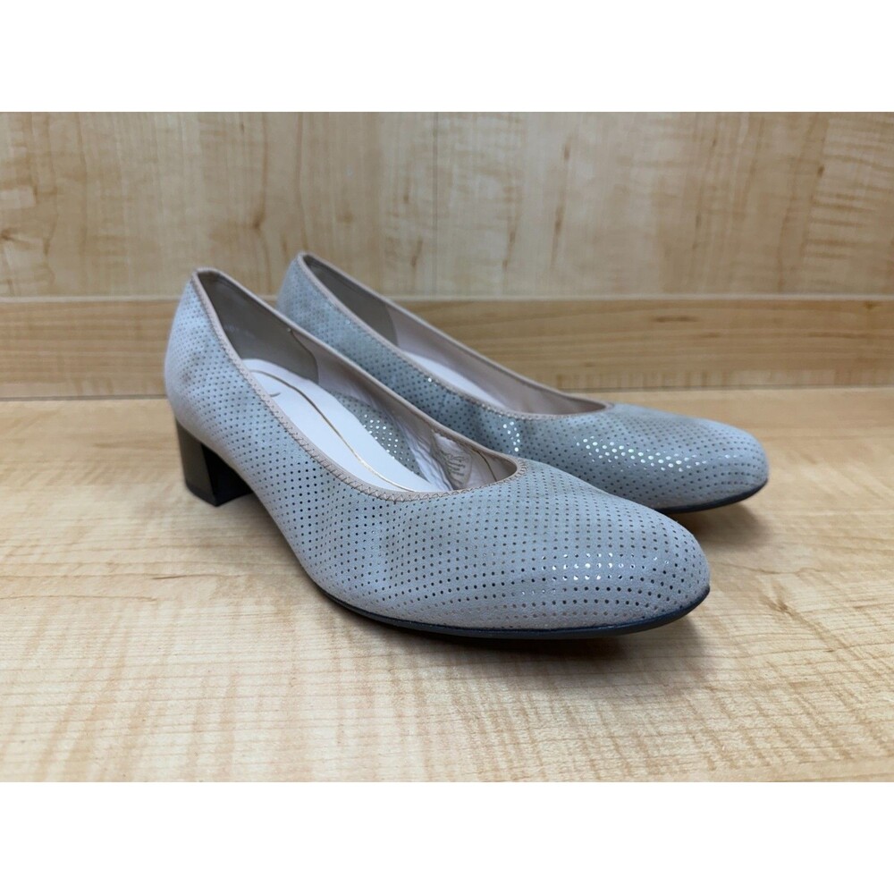 Ara Vivian Womens Size 6.5 Gray Suede Metallic Pin Dot Block Heel Pumps HighSoft